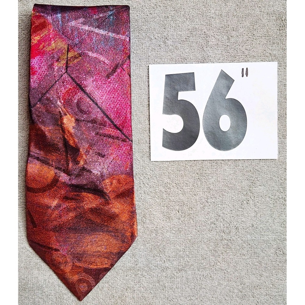 McGregor Men's Woven Polyester Tie Red Purple Brown Abstract Pointed - 56"